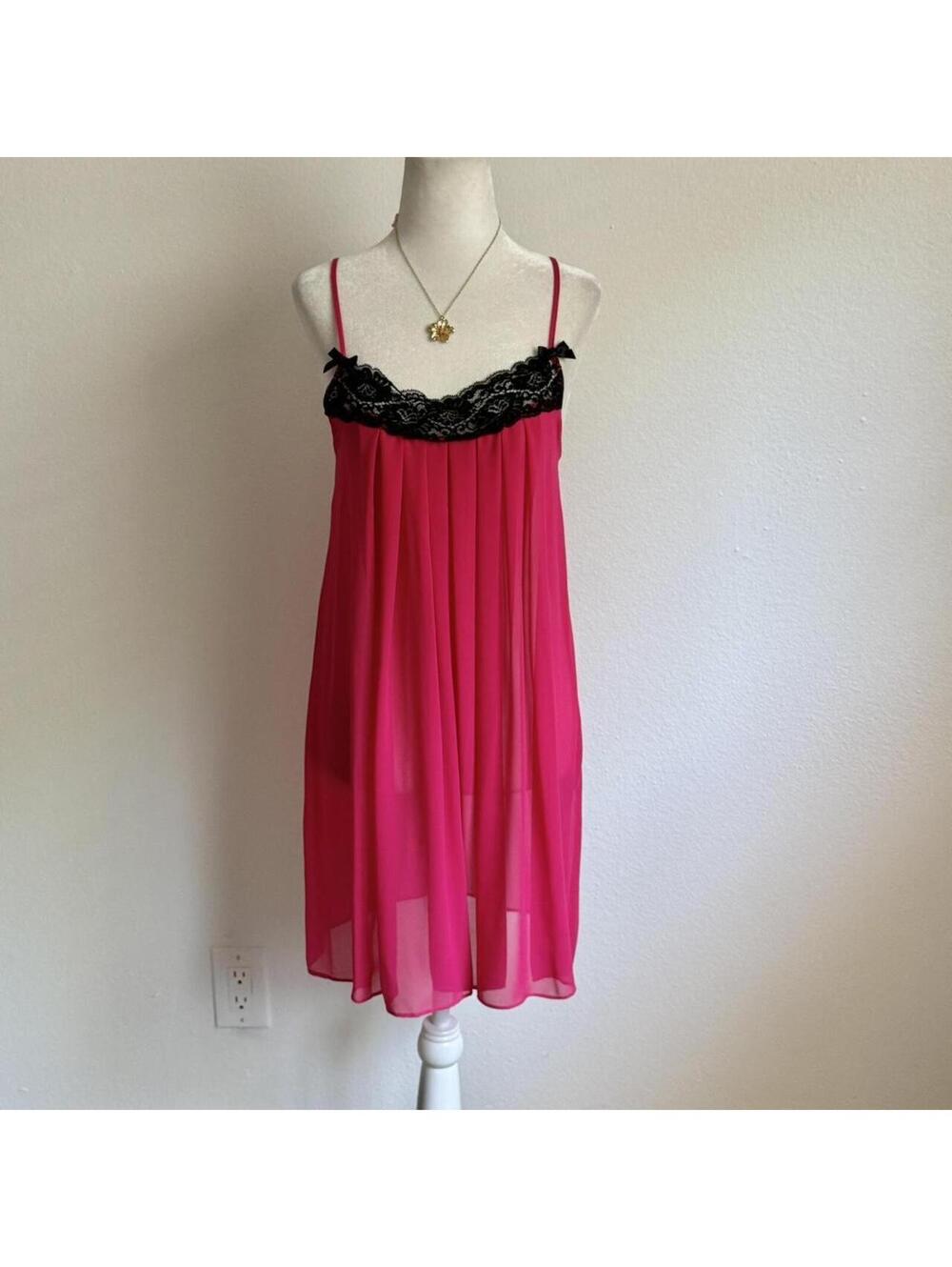 ੈ✩‧₊˚y2k pink and black lace bow sheer slip dress